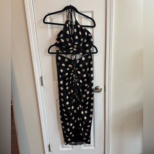 DO + BE Polka Dot 2 Piece Set Tulip Style Skirt Halter Top Size Medium